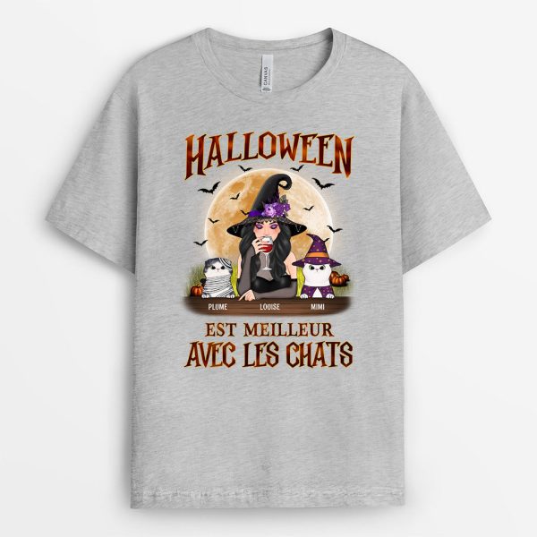 Halloween Est Meilleur Avec Les Chats – Cadeau Personnalise  T-shirt pour Halloween