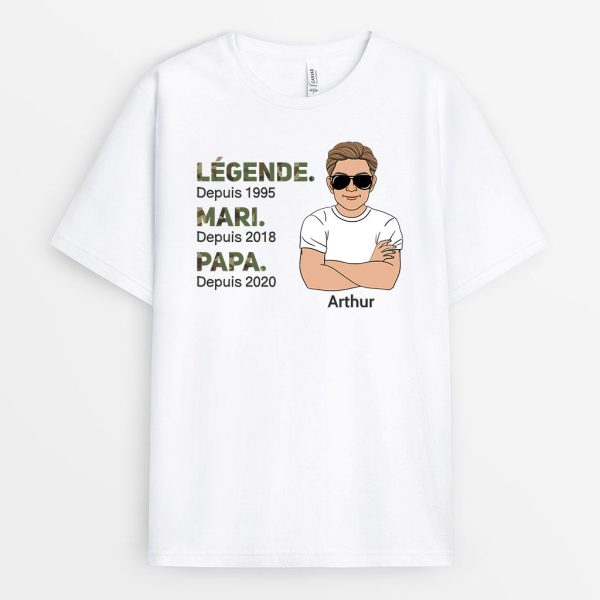 Homme Legende Depuis – Cadeau Personnalise  T-shirt pour Papa Papi