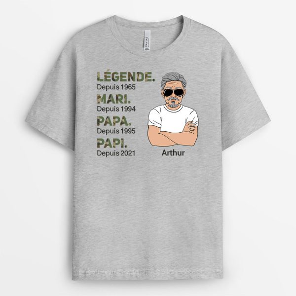 Homme Legende Depuis – Cadeau Personnalise  T-shirt pour Papa Papi