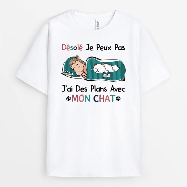 J’ai Des Plans Avec Mon Chat – Cadeau Personnalise  T-shirt pour Femme