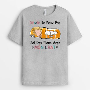 J’ai Des Plans Avec Mon Chat – Cadeau Personnalise  T-shirt pour Femme