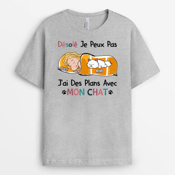 J’ai Des Plans Avec Mon Chat – Cadeau Personnalise  T-shirt pour Femme