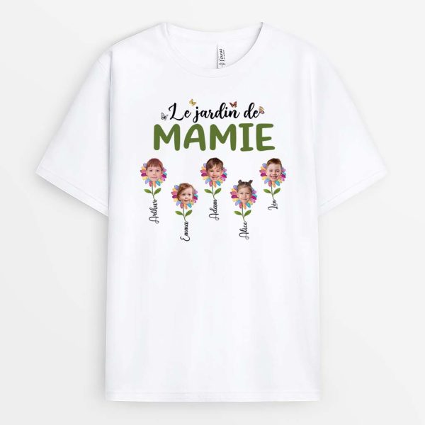 Jardin De MamanMamie Avec Photo – Cadeau Personnalise  T-shirt pour Femme