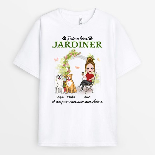 Jardiner et Me Promener Avec Mon Chiens – Cadeau Personnalise  T-shirt pour Amoureux des Chiens