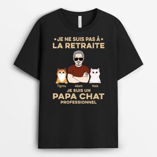 Je Ne Suis Pas A La Retraite Je Suis Un Papa Chat Professionnel – Cadeau Personnalise  T-shirt pour Amoureux des Animaux