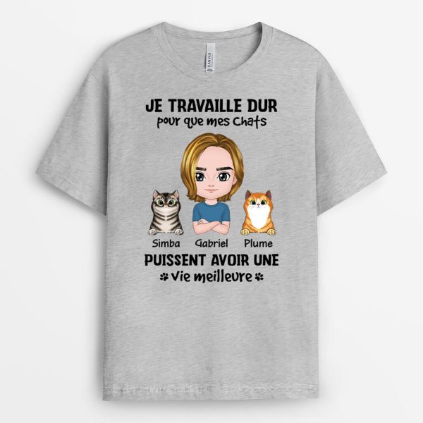 Je Travaille Dur Pour Mes Chats – Cadeau Personnalise  T-shirt Pour Amoureux Des Animaux