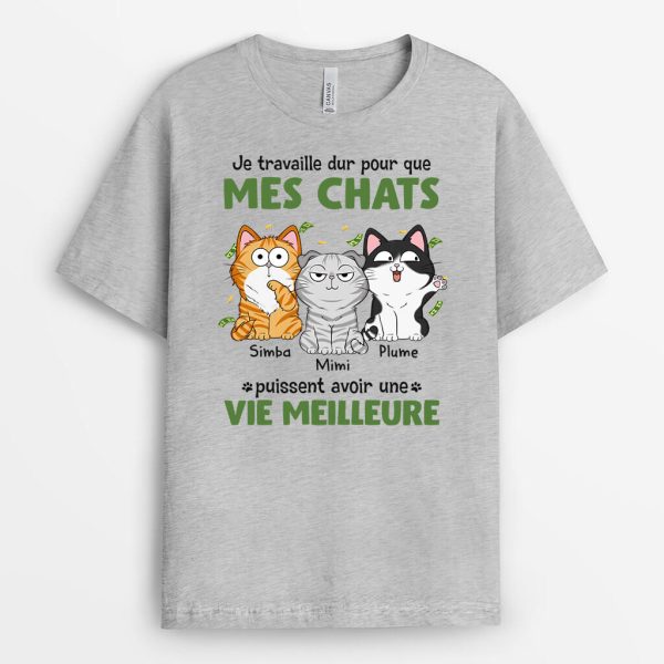 Je Travaille Dur Pour Que Mon Chat Puisse Avoir Une Vie Meilleure – Cadeau Personnalise  T-shirt pour Amoureux des animaux