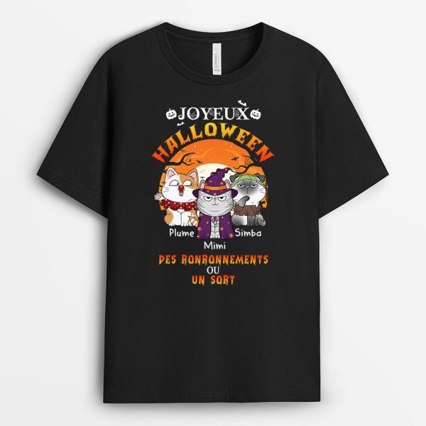 Joyeux Halloween Des Ronronnements Ou Un Sort – Cadeau Personnalise  T-shirt pour Amoureux des animaux