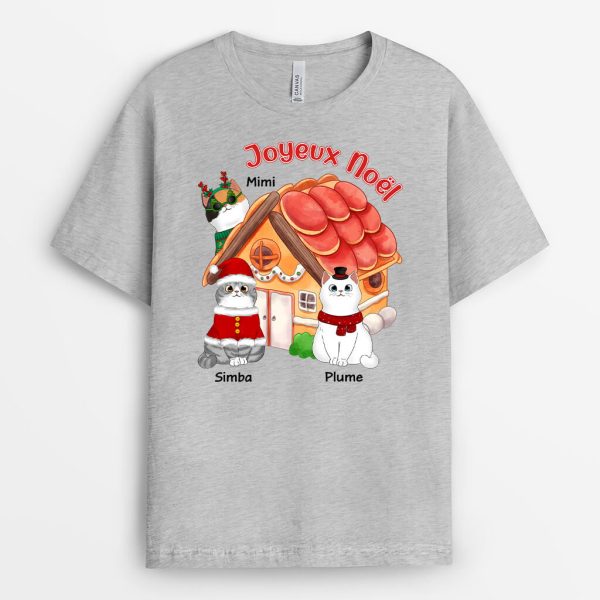 Joyeux Noel Maison Des Chats – Cadeau Personnalise  T-shirt Pour Noel