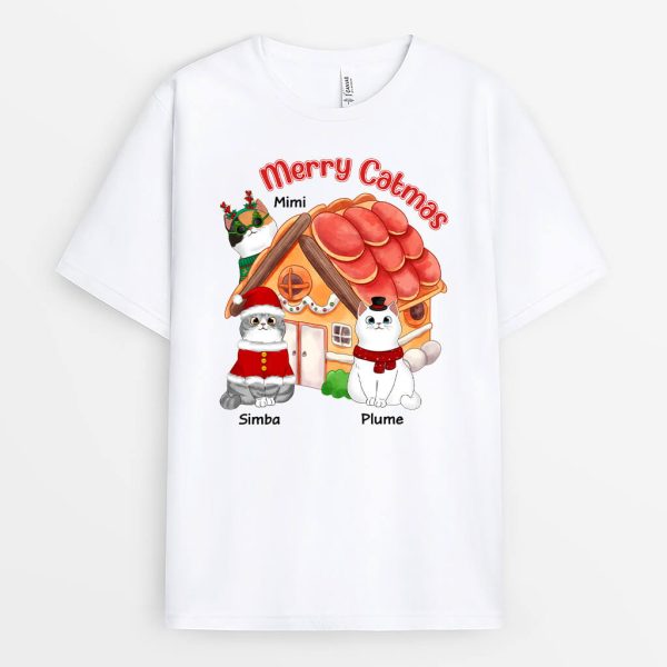 Joyeux Noel Maison Des Chats – Cadeau Personnalise  T-shirt Pour Noel