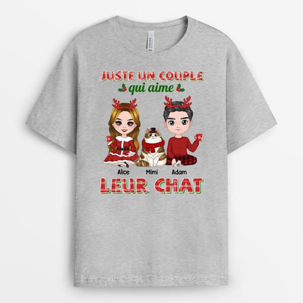 Juste Un Couple Qui Aime Leur Chat Noel – Cadeau Personnalise  T-shirt pour Noel