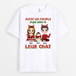 Juste Un Couple Qui Aime Leur Chat Noel – Cadeau Personnalise  T-shirt pour Noel