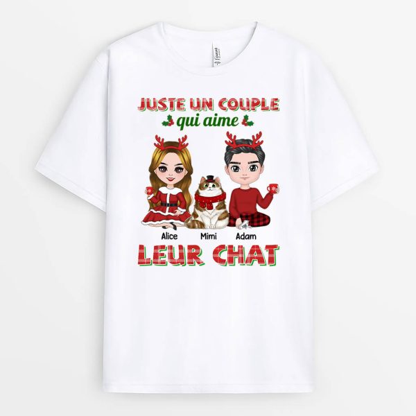 Juste Un Couple Qui Aime Leur Chat Noel – Cadeau Personnalise  T-shirt pour Noel