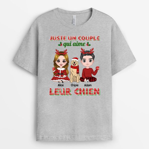 Juste Un Couple Qui Aime Leur Chien Noel – Cadeau Personnalise  T-shirt pour Noel