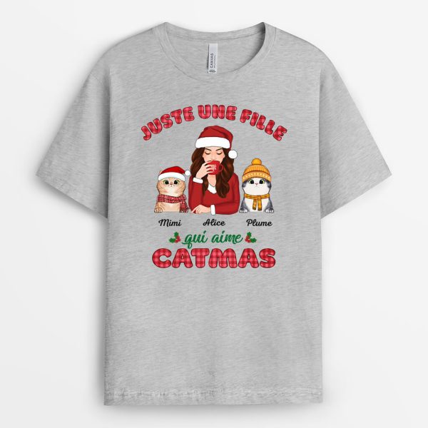 Juste Une Femme Qui Aime Catmas – Cadeau Personnalise  T-shirt pour Noel