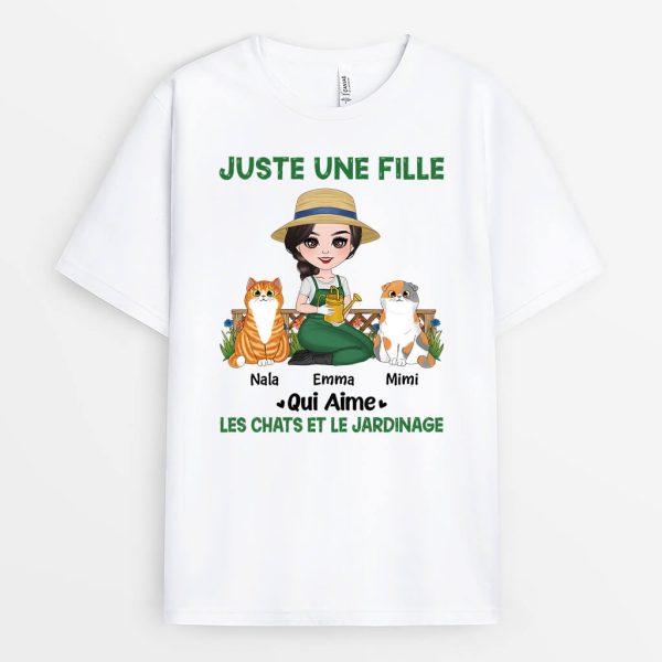 Juste Une Femme Qui Aime Des Chats Et Le Jardinage – Cadeau Personnalise  T-shirt pour femme