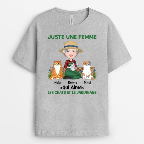 Juste Une Femme Qui Aime Des Chats Et Le Jardinage – Cadeau Personnalise  T-shirt pour femme