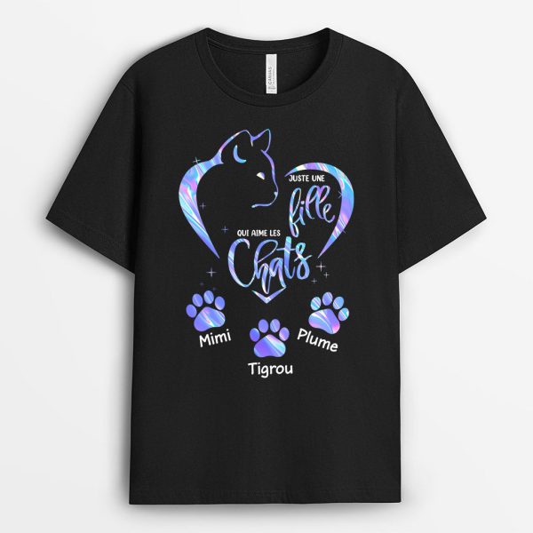 Juste Une Fille Qui Aime Les Chats – Cadeau Personnalise  T-shirt pour Amoureux des chats