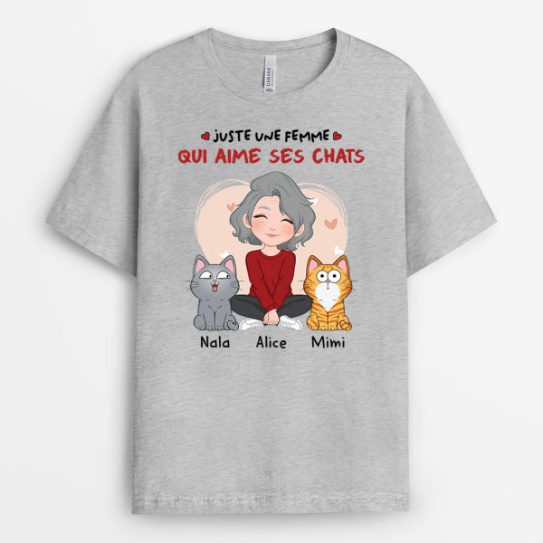 Juste Une Fille Qui Aime Ses Chats – Cadeau Personnalise  T-shirt pour Femme