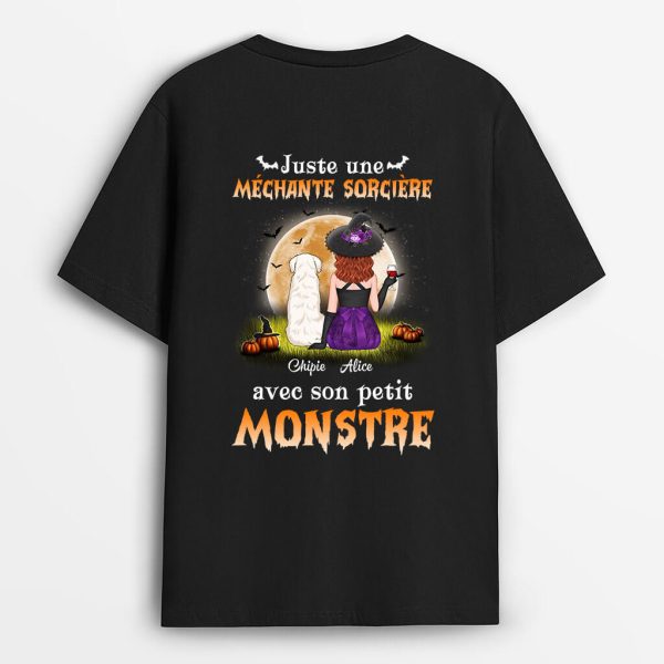 Juste Une Mechante Sorciere Avec Son Monstre – Cadeau Personnalise  T-shirt pour Amoureux des animaux