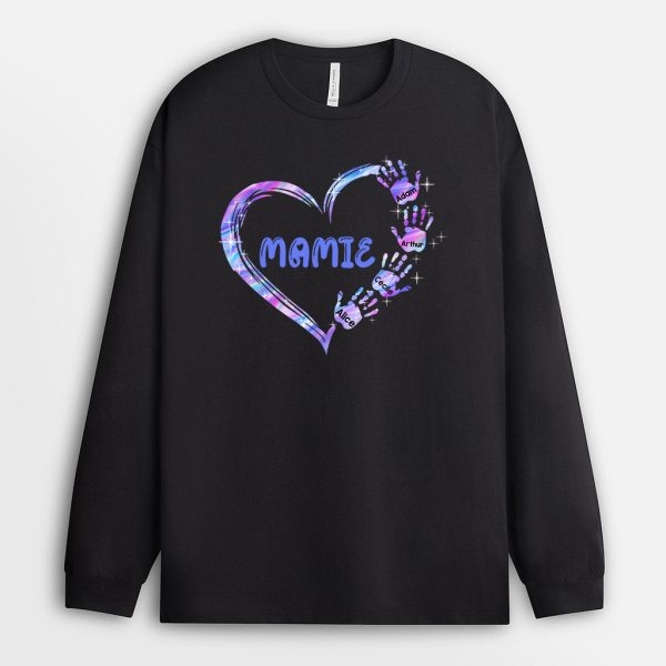 Manches Longues Le coeur de Mamie Maman Mains Colorees Personnalise