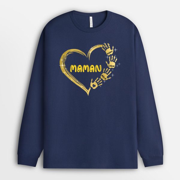 Manches Longues Le coeur de Mamie Maman Mains Colorees Personnalise