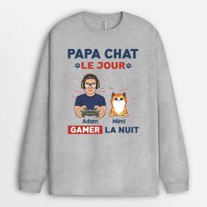 Manches Longues Papa Chat Le Jour Gamer La Nuit Personnalise Manches Longues Papa Chat Le Jour Gamer La Nuit Personnalise