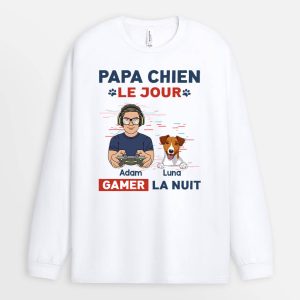 Manches Longues Papa Chien Le Jour Gamer La Nuit Personnalise Manches Longues Papa Chien Le Jour Gamer La Nuit Personnalise