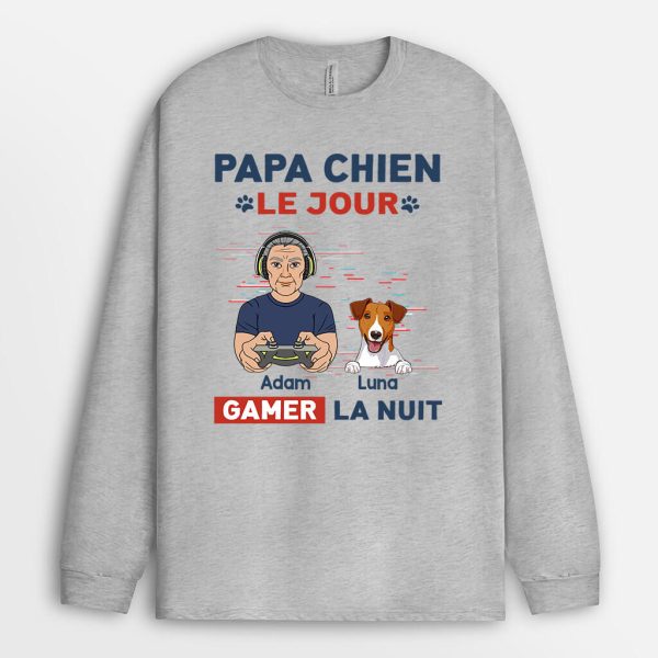 Manches Longues Papa Chien Le Jour Gamer La Nuit Personnalise
