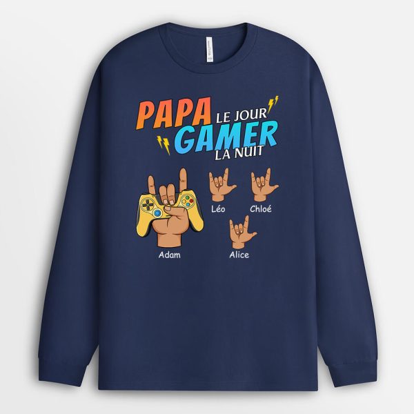 Manches Longues Papa Le Jour Gamer La Nuit Personnalise