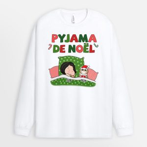 Manches Longues Pyjama de Noel avec Chats Personnalise Manches Longues Pyjama de Noel avec Chats Personnalise