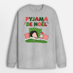 Manches Longues Pyjama de Noel avec Chats Personnalise