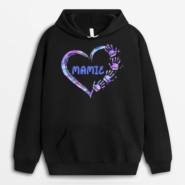 Sweat a Capuche Le coeur de Mamie Maman Mains Colorees Personnalise