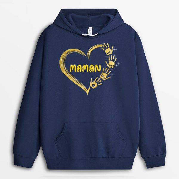 Sweat a Capuche Le coeur de Mamie Maman Mains Colorees Personnalise