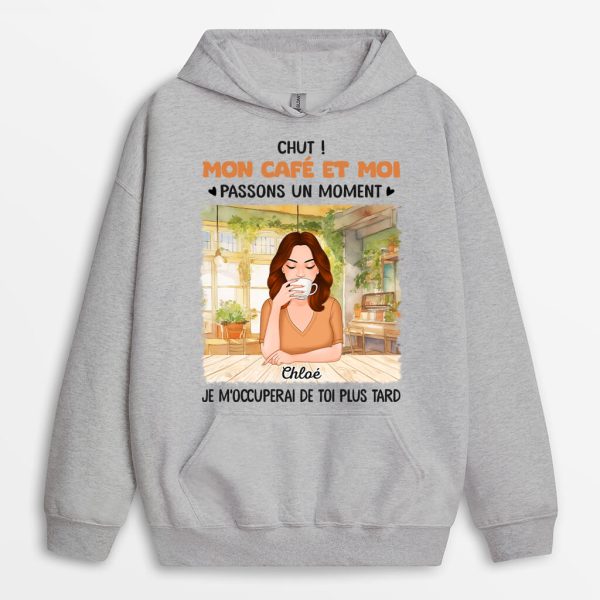 Sweat a Capuche Mon Cafe Et Moi Personnalise