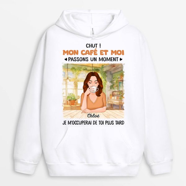 Sweat a Capuche Mon Cafe Et Moi Personnalise