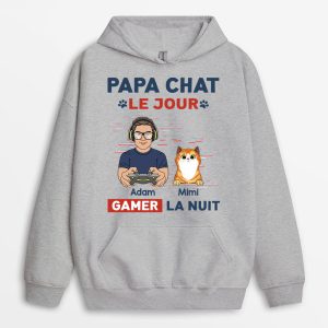 Sweat a Capuche Papa Chat Le Jour Gamer La Nuit Personnalise Sweat a Capuche Papa Chat Le Jour Gamer La Nuit Personnalise