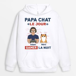 Sweat a Capuche Papa Chat Le Jour Gamer La Nuit Personnalise Sweat a Capuche Papa Chat Le Jour Gamer La Nuit Personnalise