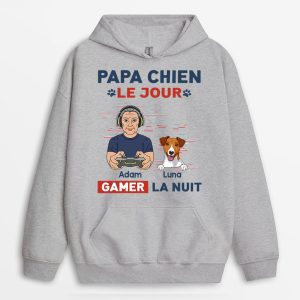 Sweat a Capuche Papa Chien Le Jour Gamer La Nuit Personnalise