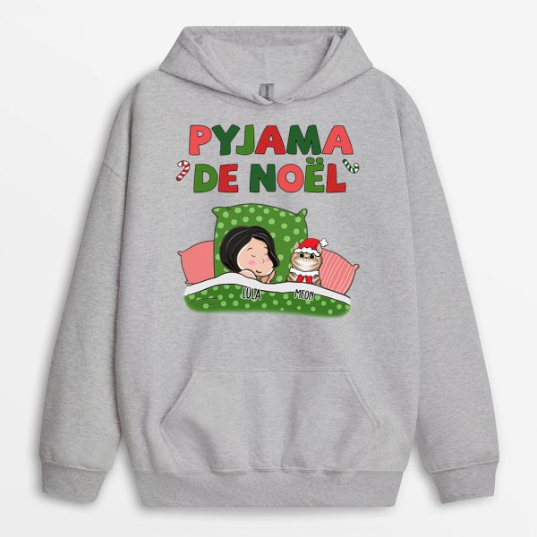 Sweat a Capuche Pyjama de Noel avec Chats Personnalise