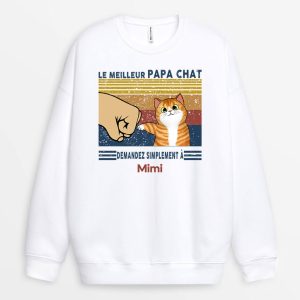 Sweat-shirt Le Meilleur Papa Chat Demandez Poing Personnalise