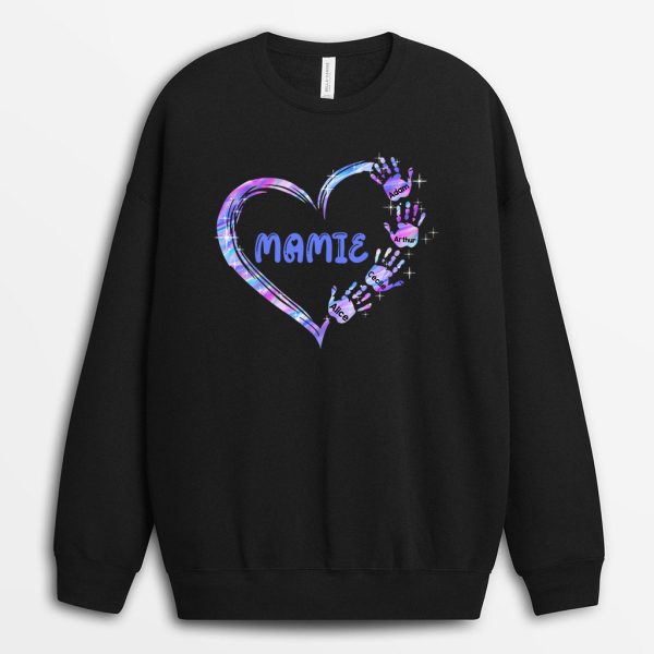 Sweat-shirt Le cœur de Mamie Maman Mains Colorées Personnalise