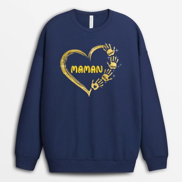 Sweat-shirt Le cœur de Mamie Maman Mains Colorées Personnalise