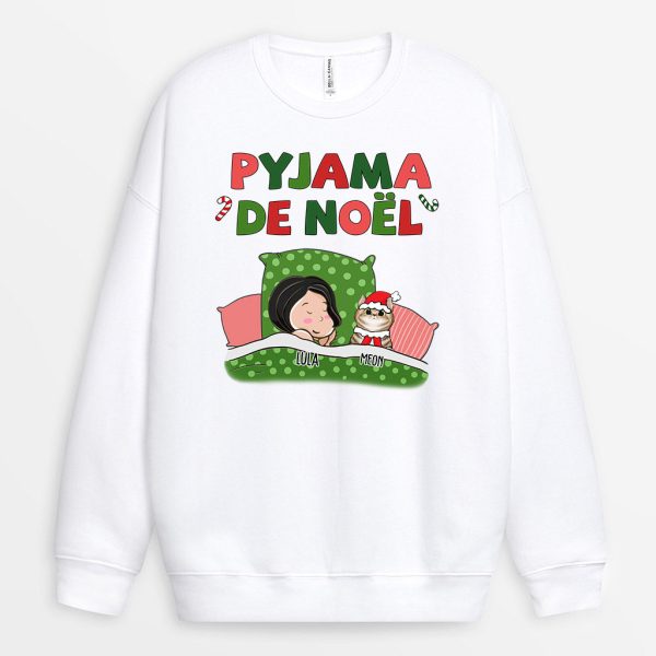 Sweat-shirt Pyjama de Noel avec Chats Personnalise