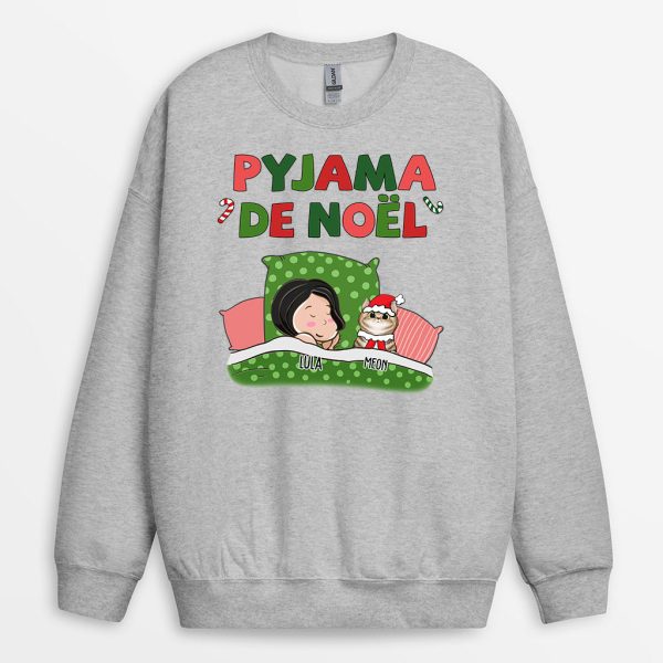 Sweat-shirt Pyjama de Noel avec Chats Personnalise