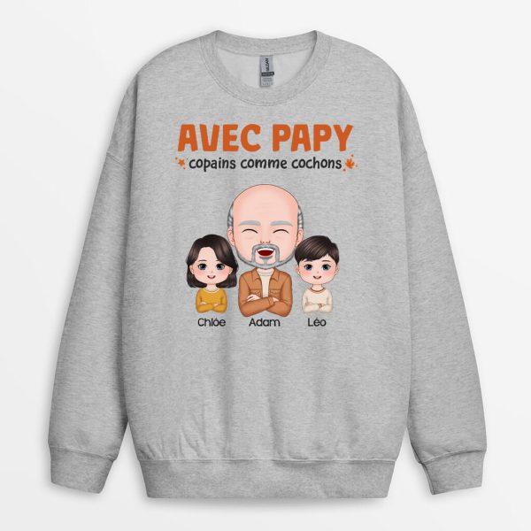 Sweatshirt Copains Comme Cochons Avec Papi Personnalise