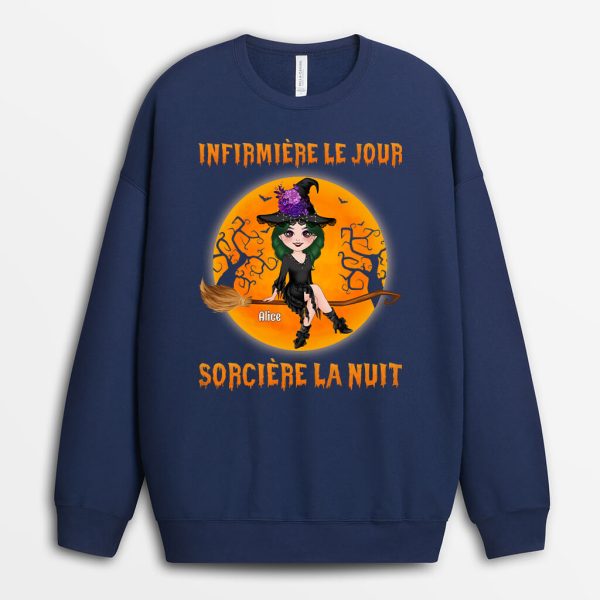 Sweatshirt Infirmiere Le Jour Sorciere La Nuit Personnalise