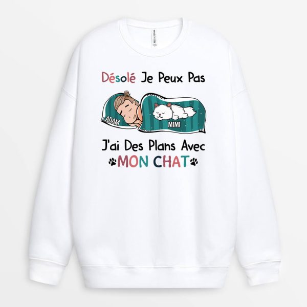 Sweatshirt J’ai Des Plans Avec Mon Chat Personnalise