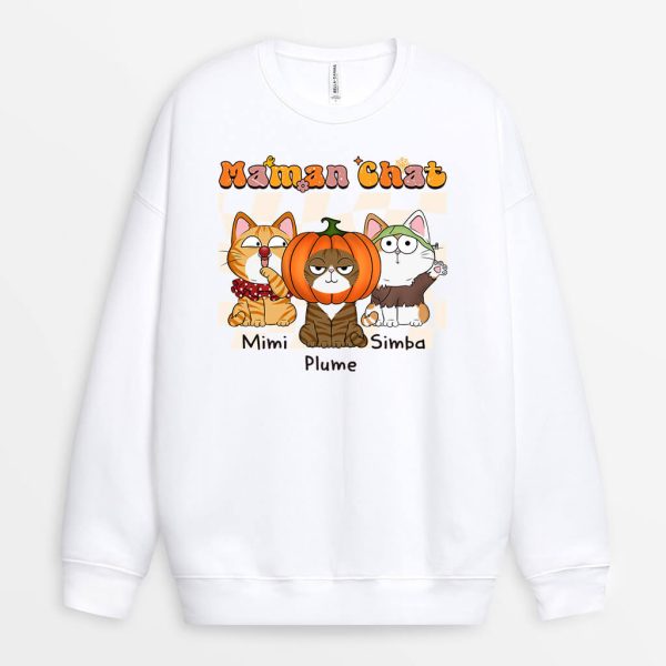 Sweatshirt La Maman Chat Style Retro Halloween Personnalise