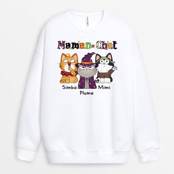 Sweatshirt Maman Chat Mimi Motif Halloween Personnalise